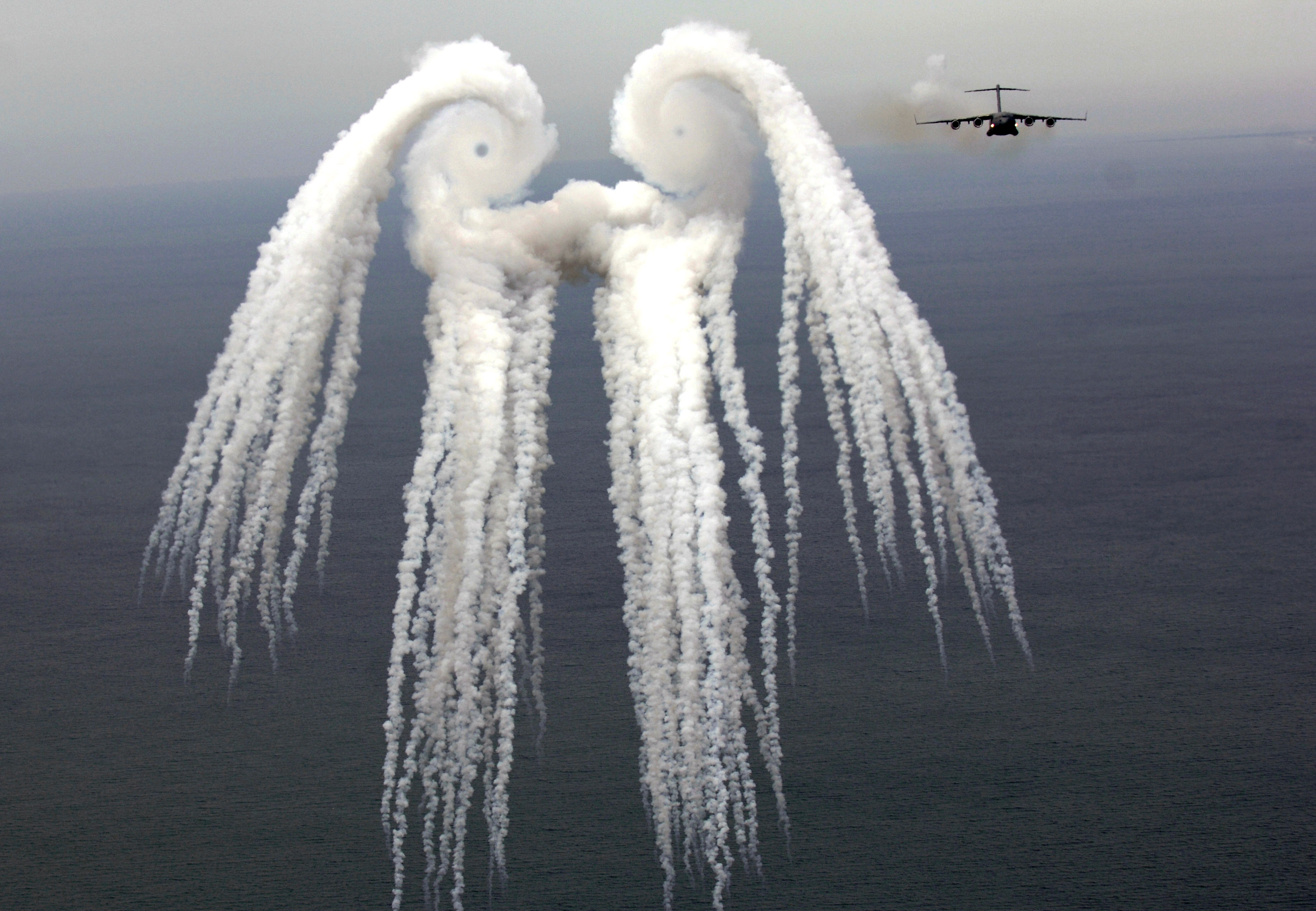 plane with smoke