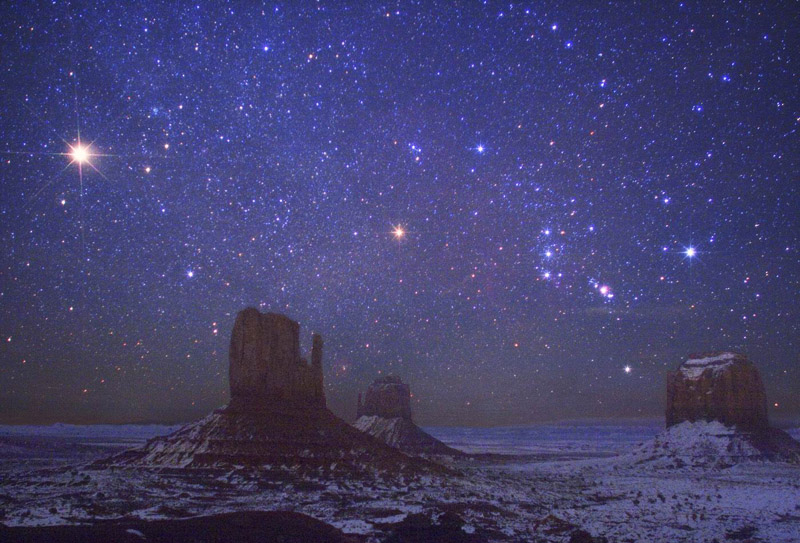 Mars, Orion and Monument valley