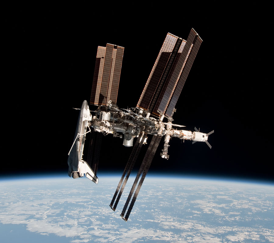 Space shuttle and International Space Station photographed together.