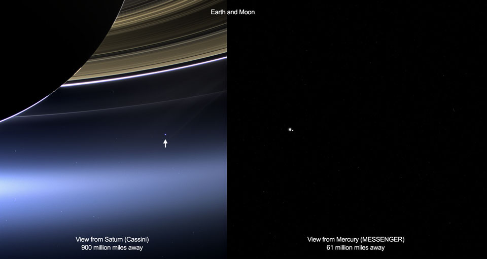 Earth as seen from Saturn and Mercury
