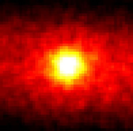 De zon, volgens een neutrinotelescoop. Duidelijk is te zien dat bijna alle kernfusie in de kern plaatsvindt.