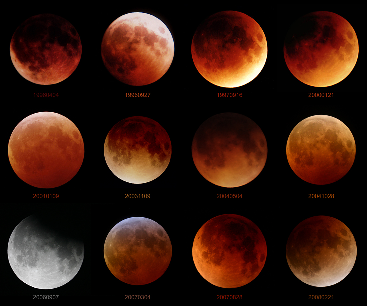 montage of 12 total lunar eclipses