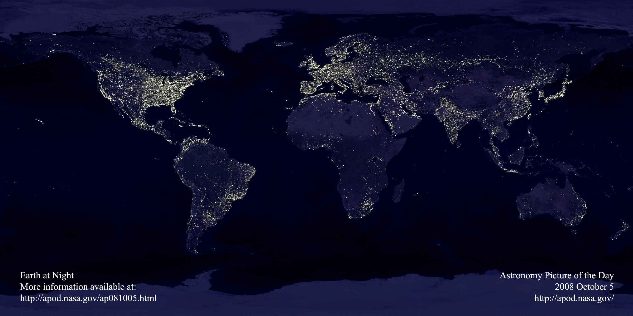 APOD: 2008 October 5 - Earth at Night