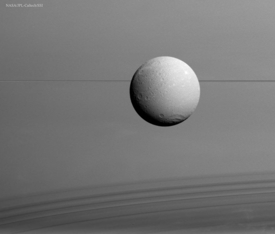Dione, anillos, sombras, Saturno