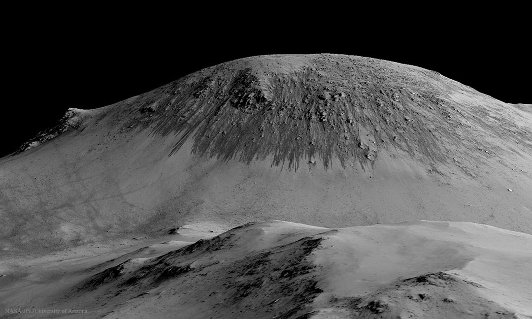 Rayas estacionales que indican flujos recientes de agua en Marte