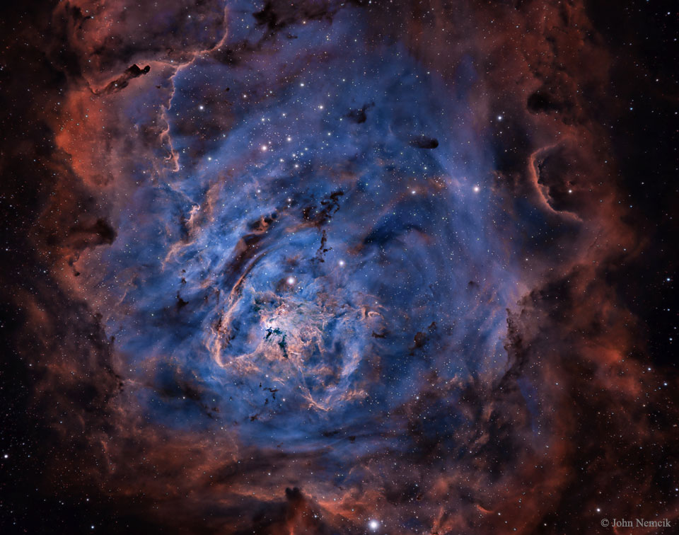 La nebulosa de la Laguna en hidrógeno, azufre y oxígeno