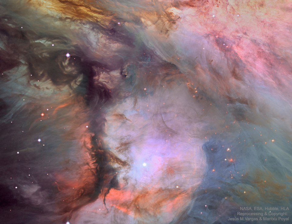 El polvo, gas, y las estrellas en la Nebulosa de Orión