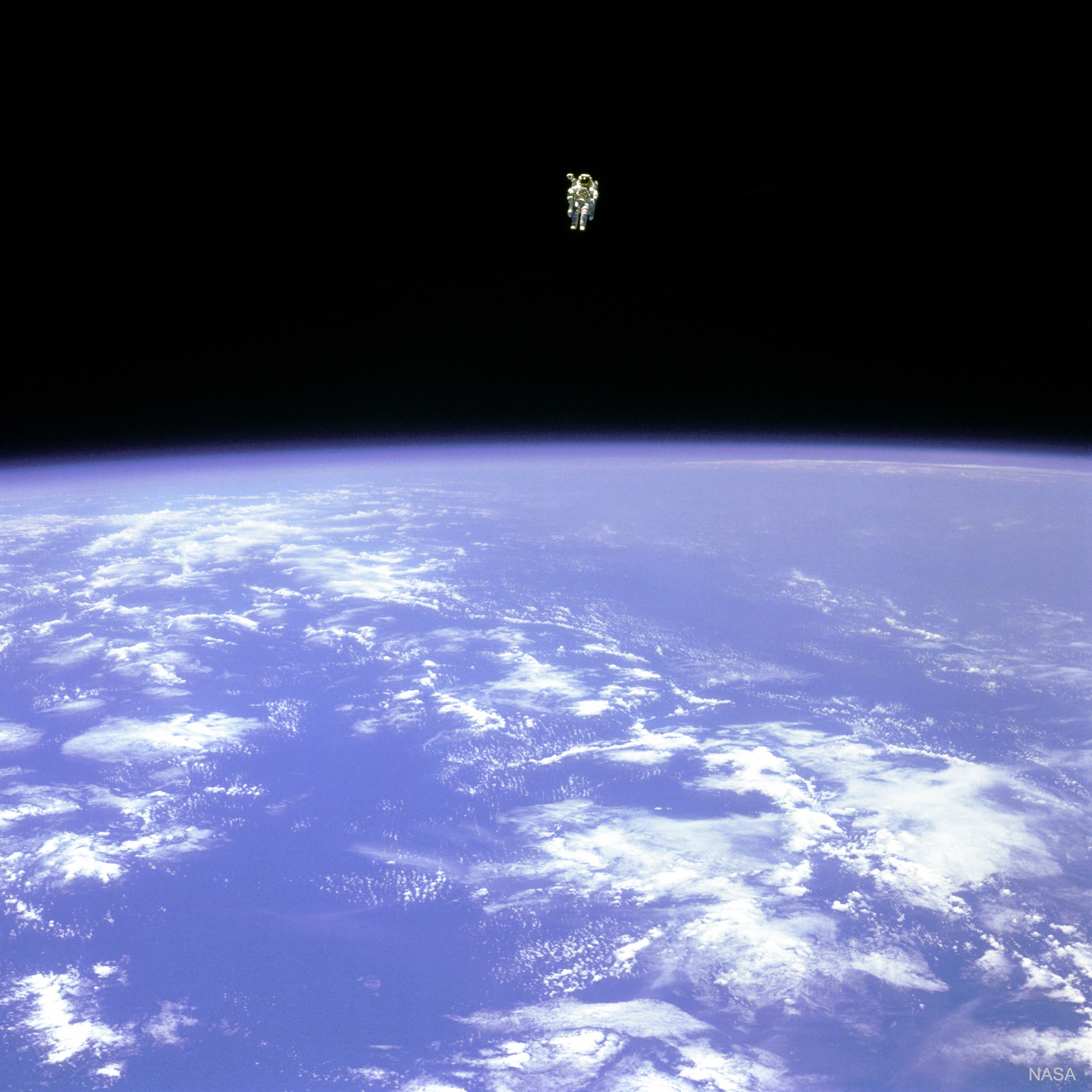 floating free in space