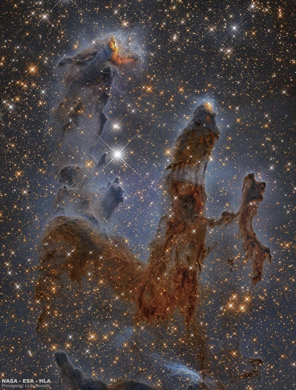 Pilares de la nebulosa del águila en infrarrojo