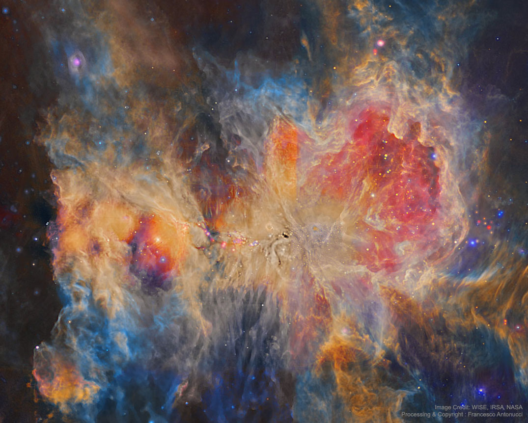 猎户座星云的红外图像来自WISE