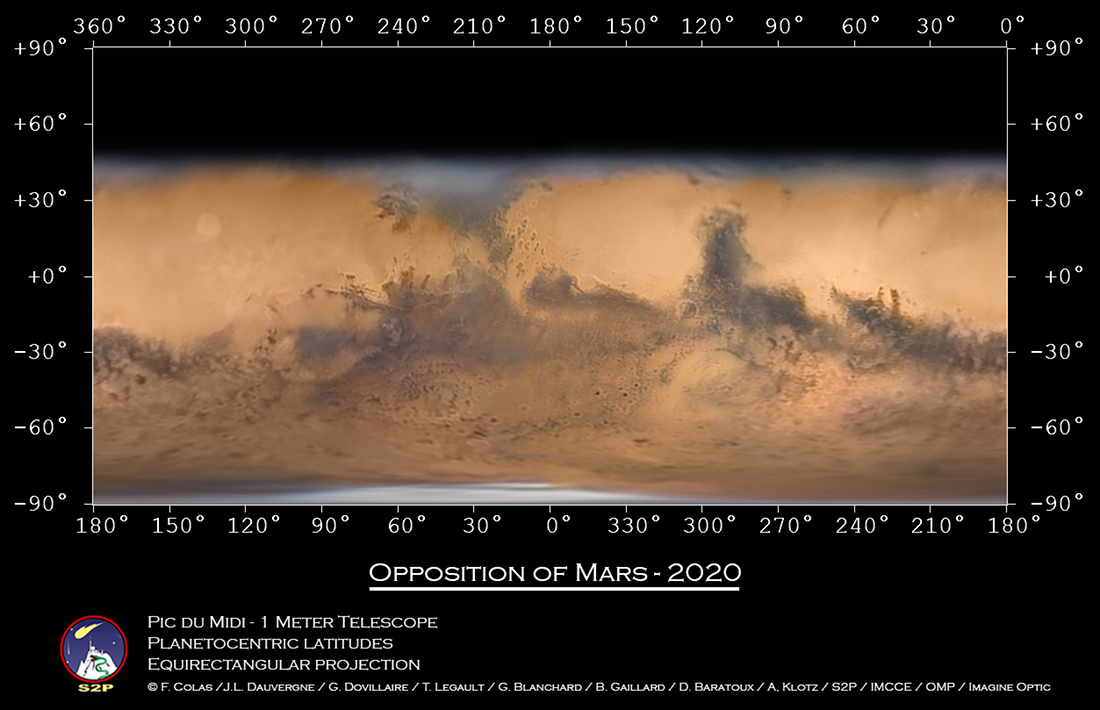 Globale Karte des Roten Planeten der Mars-Opposition 2020 vom Observatorium auf dem Pic du Midi.