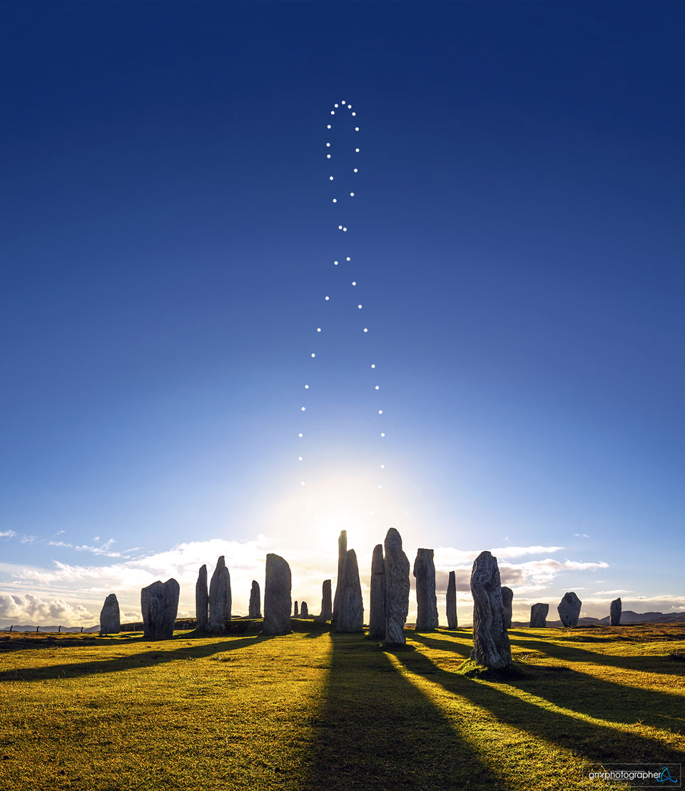The featured image the Sun in many positions above
the Callanish stones. 
Please see the explanation for more detailed information.