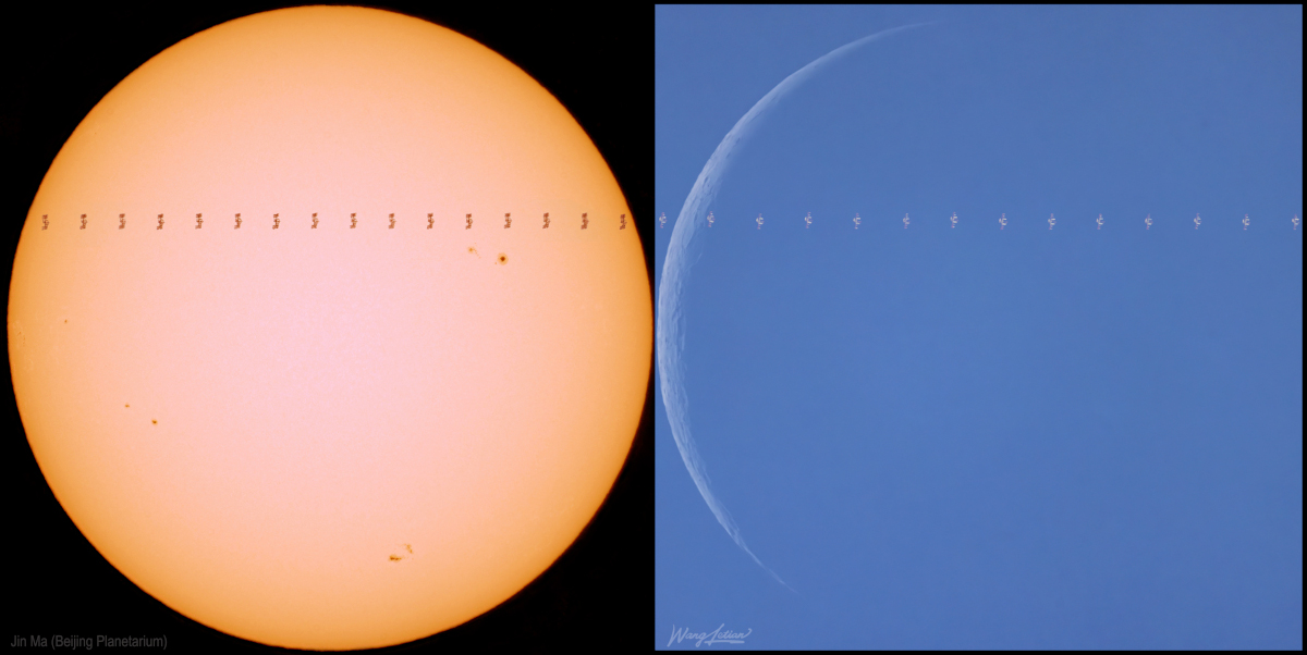 太阳、月亮、国际空间站