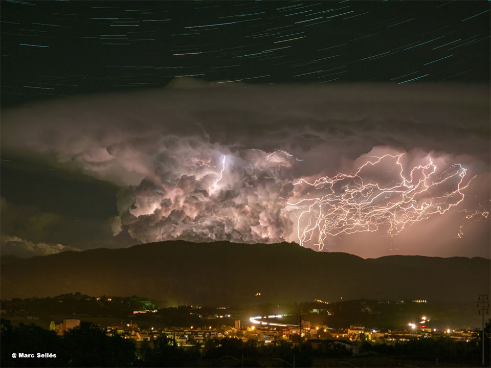 Star Trails and Lightning over the Pyrenees