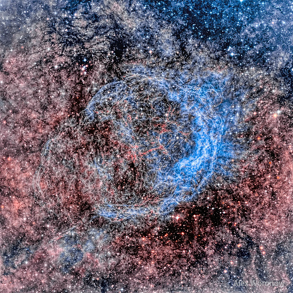 The featured image shows a complex nebula that is 
more dense and more blue on one side than the other.
Please see the explanation for more detailed information.