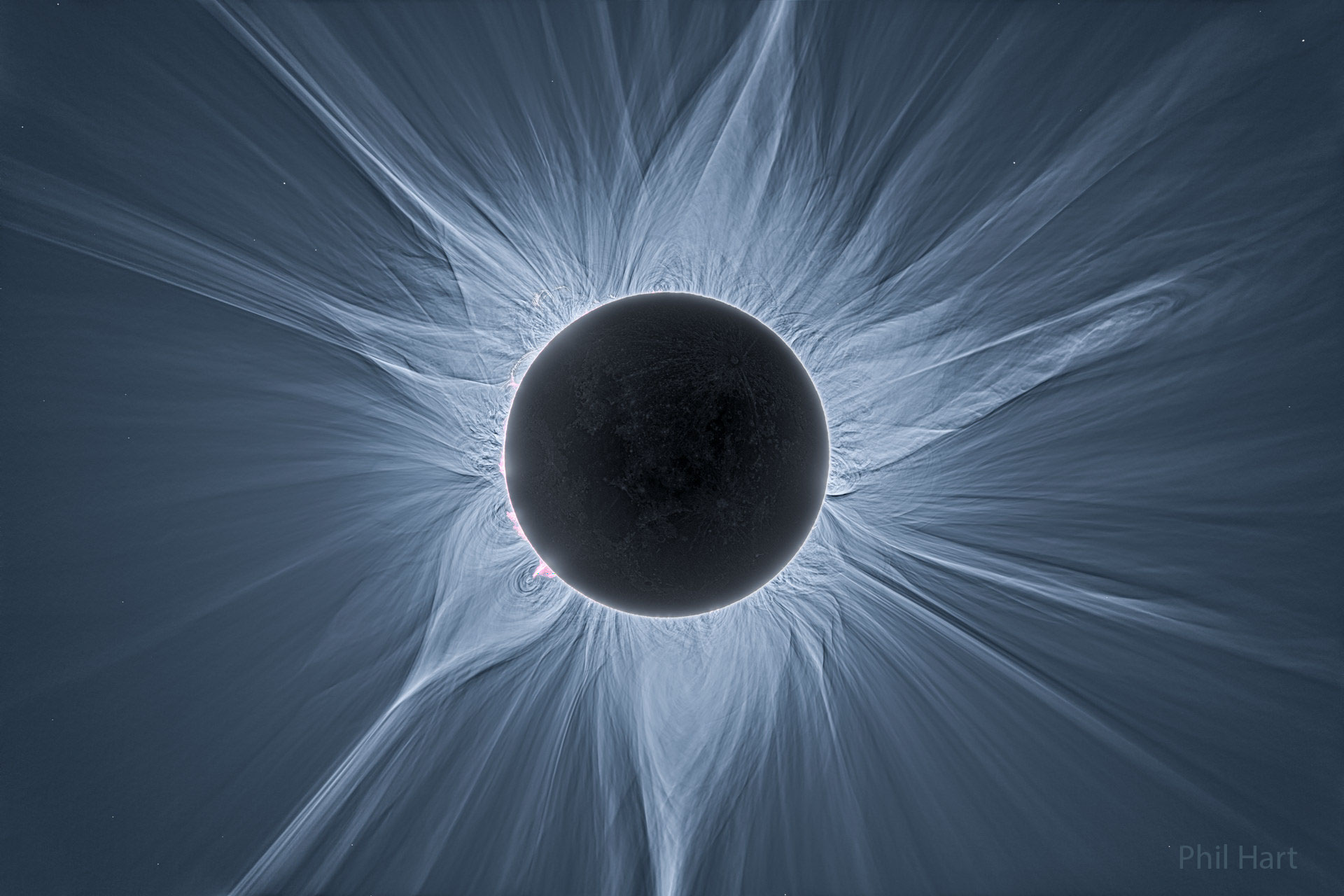 Vista detallada de la corona de un eclipse solar