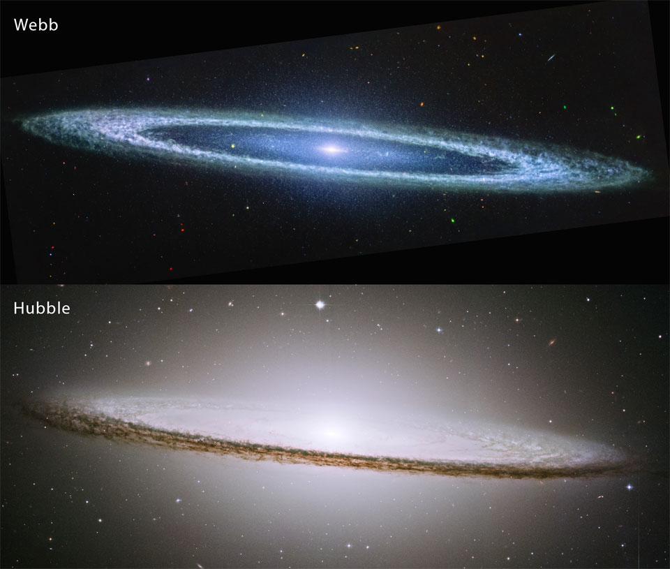 La Galaxia Sombrero desde Webb y Hubble