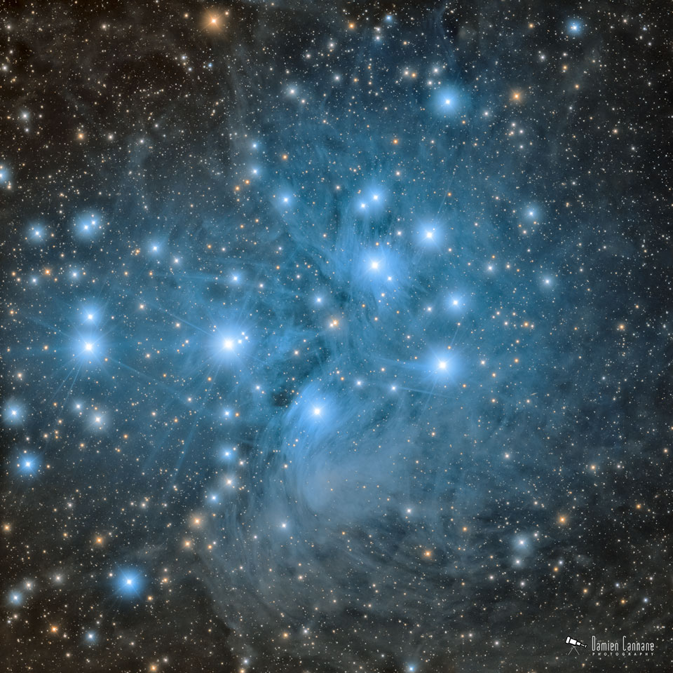 The featured image shows a deep image of the 
Pleiades open star cluster taken from Florida in the USA.
Please see the explanation for more detailed information.
